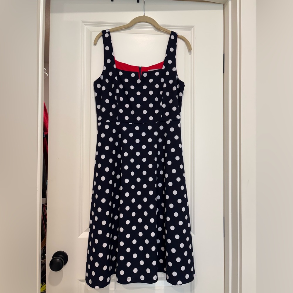 Navy Polka Dot Sleeveless Dress